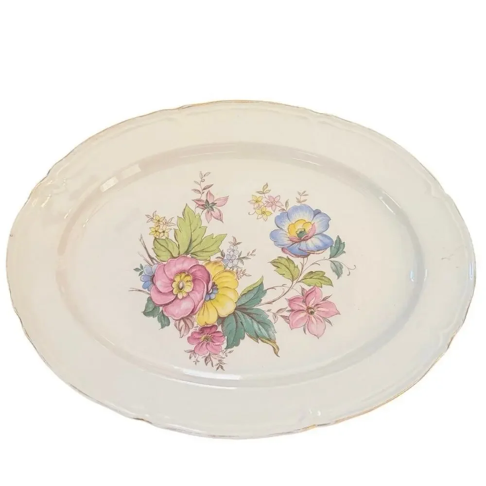 Vintage Edwin Knowles Plate Oval Serving Platter Floral Bouquet Dish